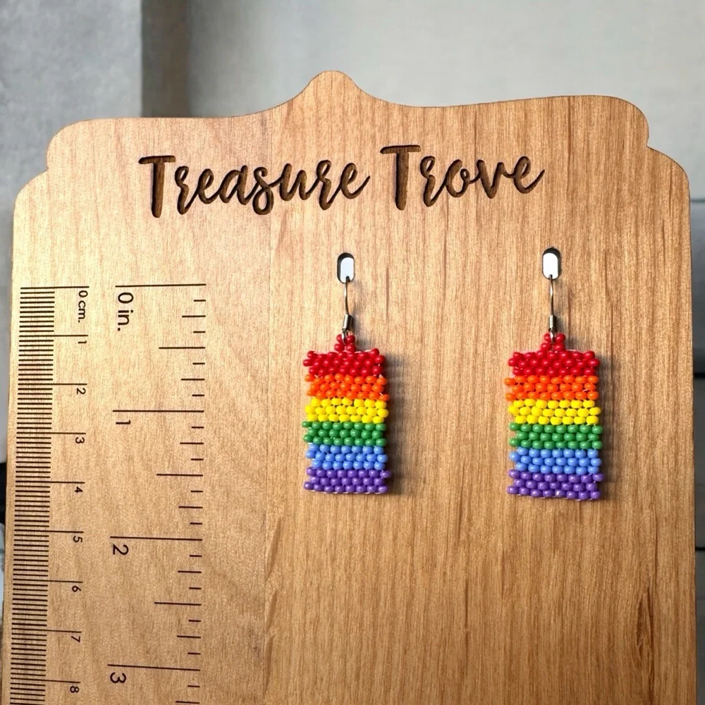 Rainbow Beaded Earrings LGBTQ Pride Jewelry‎ Handmade Stainless Steel Hook